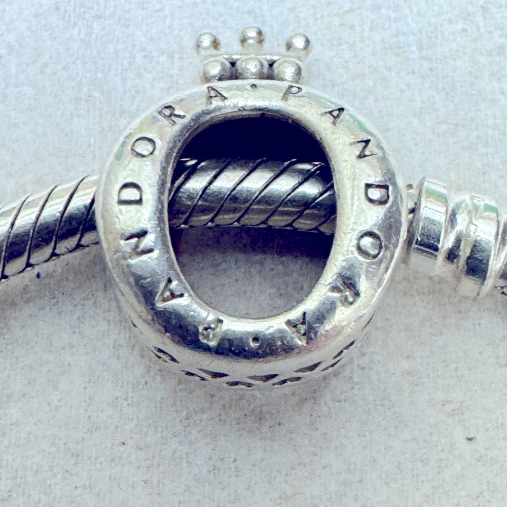 Authentic Pandora Logo & Crown O Charm silver - Picture 1 of 3